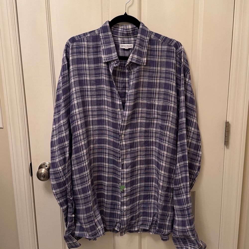 Peter Millar Purple and White Plaid Shirt